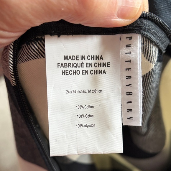 Pottery Barn Black and Ivory Plaid 24x24 Pillow Cover - Picture 2 of 3